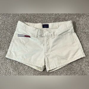Vintage Y2K Tommy Hilfiger Low Rise Beige Denim Micro Shorts size 6 Grunge